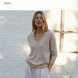 Jenni Kayne Flynn Oatmeal/Light Brown 100% Cashmere V-Neck Sweater